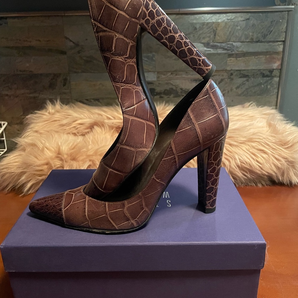 Stuart Weitzman Brown Heels with Crocodile Pattern